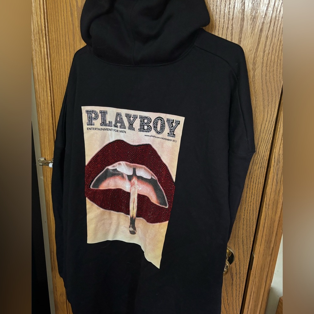 PLAYBOY x Missguided XXL hoodie with rhinestones